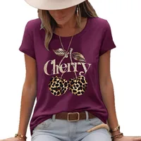 Women's T-shirt Short Sleeve T-Shirts Printing Casual Pastoral Streetwear Vocabulary Words/Name Cherry Leopard main image 5