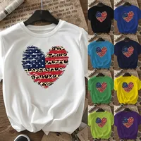 Women's T-shirt Short Sleeve T-Shirts Casual Star Stripe Heart Shape main image 1