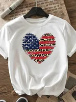 Women's T-shirt Short Sleeve T-Shirts Casual Star Stripe Heart Shape main image 3