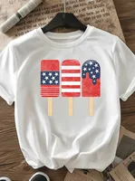 Women's T-shirt Short Sleeve T-Shirts Casual Ice Sucker Star Stripe main image 3