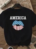 Women's T-shirt Short Sleeve T-Shirts Casual Vocabulary Words/Name Star Stripe main image 2