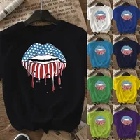 Women's T-shirt Short Sleeve T-Shirts Casual Mouth Star Stripe main image 1