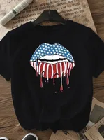 Women's T-shirt Short Sleeve T-Shirts Casual Mouth Star Stripe main image 2