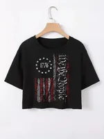 Women's T-shirt Short Sleeve T-Shirts Casual Slogan Star Stripe main image 5