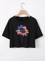 Women's T-shirt Short Sleeve T-Shirts Casual Slogan Star Stripe main image 6