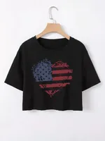 Women's T-shirt Short Sleeve T-Shirts Casual Slogan Star Stripe main image 7