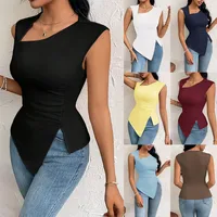 Women's  Elegant Style T-shirt  Spring And Summer New Slim-fit Short Solid Color Top With Slant Collar main image 1