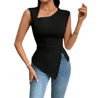 Women's  Elegant Style T-shirt  Spring And Summer New Slim-fit Short Solid Color Top With Slant Collar main image 5