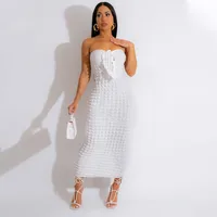 Women's Sheath Dress Elegant Strapless Backless Sleeveless Plaid Maxi Long Dress Holiday Banquet main image 4