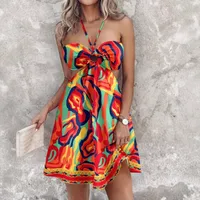 Women's Halter Dress Elegant Halter Neck Sleeveless Leaf Color Block Coconut Tree Maxi Long Dress Holiday Weekend Travel main image 5