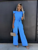 Women's Daily Casual Solid Color Full Length Belt Jumpsuits sku image 5