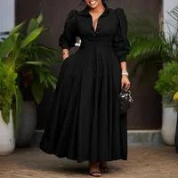 Women's Shirt Dress Elegant Turndown Button Long Sleeve Solid Color Maxi Long Dress Holiday Banquet main image 2