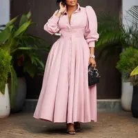 Women's Shirt Dress Elegant Turndown Button Long Sleeve Solid Color Maxi Long Dress Holiday Banquet main image 3