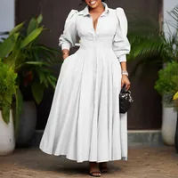 Women's Shirt Dress Elegant Turndown Button Long Sleeve Solid Color Maxi Long Dress Holiday Banquet main image 4
