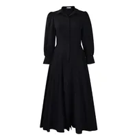 Women's Shirt Dress Elegant Turndown Button Long Sleeve Solid Color Maxi Long Dress Holiday Banquet sku image 8