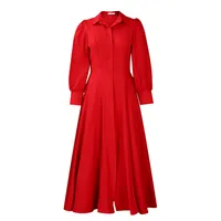 Women's Shirt Dress Elegant Turndown Button Long Sleeve Solid Color Maxi Long Dress Holiday Banquet sku image 17