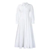 Women's Shirt Dress Elegant Turndown Button Long Sleeve Solid Color Maxi Long Dress Holiday Banquet sku image 19