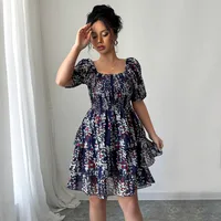 Women's Floral Dress Elegant Square Neck Short Sleeve Ditsy Floral Above Knee Holiday Daily main image 1