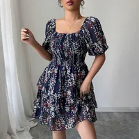 Women's Floral Dress Elegant Square Neck Short Sleeve Ditsy Floral Above Knee Holiday Daily main image 2