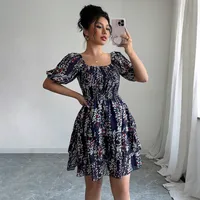 Women's Floral Dress Elegant Square Neck Short Sleeve Ditsy Floral Above Knee Holiday Daily main image 3