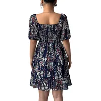Women's Floral Dress Elegant Square Neck Short Sleeve Ditsy Floral Above Knee Holiday Daily main image 4
