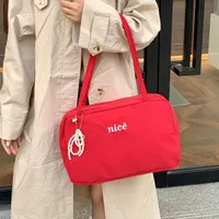 Women's Nylon Vocabulary Words/Name Solid Color Basic Streetwear Square Zipper Shoulder Bag Tote Bag sku image 3