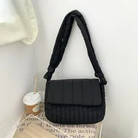 Women's Cloth Stripe Solid Color Streetwear Square Magnetic Buckle Flip Cover Shoulder Bag sku image 2