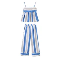 Holiday Daily Women's Casual Stripe Linen Pant Co-ord Set Shorts Sets sku image 3