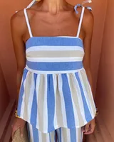 Holiday Daily Women's Casual Stripe Linen Pant Co-ord Set Shorts Sets main image 5