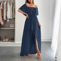 Women's A- Line Skirt Elegant Off Shoulder Short Sleeve Stripe Polka Dots Maxi Long Dress Holiday Banquet Daily main image 2