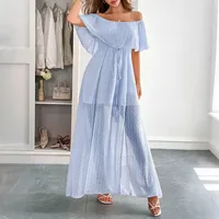 Women's A- Line Skirt Elegant Off Shoulder Short Sleeve Stripe Polka Dots Maxi Long Dress Holiday Banquet Daily main image 3