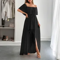 Women's A- Line Skirt Elegant Off Shoulder Short Sleeve Stripe Polka Dots Maxi Long Dress Holiday Banquet Daily main image 4