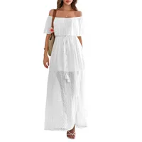 Women's A- Line Skirt Elegant Off Shoulder Short Sleeve Stripe Polka Dots Maxi Long Dress Holiday Banquet Daily main image 5