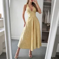 Women's A- Line Skirt Elegant Halter Neck Sleeveless Flower Maxi Long Dress Holiday Banquet main image 2