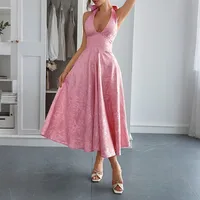 Women's A- Line Skirt Elegant Halter Neck Sleeveless Flower Maxi Long Dress Holiday Banquet main image 4