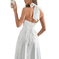 Women's A- Line Skirt Elegant Halter Neck Sleeveless Flower Maxi Long Dress Holiday Banquet main image 5