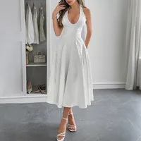 Women's A- Line Skirt Elegant Halter Neck Sleeveless Flower Maxi Long Dress Holiday Banquet sku image 14