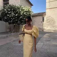 Women's Sheath Dress Elegant Square Neck Backless Short Sleeve Solid Color Midi Dress Holiday Travel main image 1