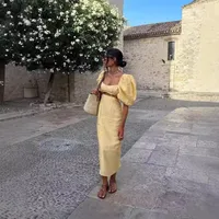 Women's Sheath Dress Elegant Square Neck Backless Short Sleeve Solid Color Midi Dress Holiday Travel main image 3