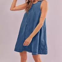 Women's Denim Dress Casual Round Neck Hollow Out Sleeveless Solid Color Above Knee Holiday Daily main image 2