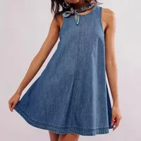 Women's Denim Dress Casual Round Neck Hollow Out Sleeveless Solid Color Above Knee Holiday Daily main image 1