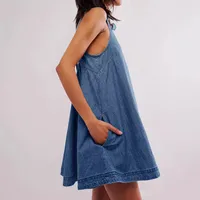 Women's Denim Dress Casual Round Neck Hollow Out Sleeveless Solid Color Above Knee Holiday Daily main image 4