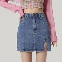 Women's Denim Skirt Casual Pocket Solid Color Above Knee Daily sku image 1