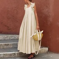 Women's A- Line Skirt Elegant Classical Halter Neck Pleated Sleeveless Solid Color Maxi Long Dress Holiday Daily main image 2