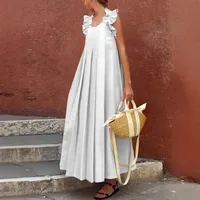 Women's A- Line Skirt Elegant Classical Halter Neck Pleated Sleeveless Solid Color Maxi Long Dress Holiday Daily main image 3