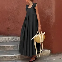 Women's A- Line Skirt Elegant Classical Halter Neck Pleated Sleeveless Solid Color Maxi Long Dress Holiday Daily main image 4