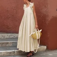 Women's A- Line Skirt Elegant Classical Halter Neck Pleated Sleeveless Solid Color Maxi Long Dress Holiday Daily sku image 2