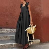 Women's A- Line Skirt Elegant Classical Halter Neck Pleated Sleeveless Solid Color Maxi Long Dress Holiday Daily sku image 8