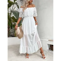 Women's Lace Dress Elegant Off Shoulder Short Sleeve Lace Maxi Long Dress Holiday Daily main image 3
