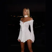 Women's Sheath Dress Elegant Sexy Boat Neck Pleated Long Sleeve Solid Color Above Knee Holiday Travel main image 4